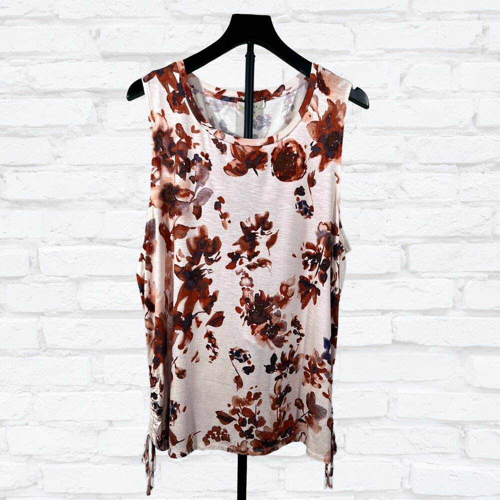 Como Blue Pale Pink Floral Sleeveless Top with Side Cinch Hem – XXL (NWT)